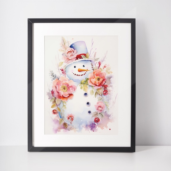Watercolor Snowman Christmas Theme Wall Art Illustration Print Unframed - Picture 3 of 5